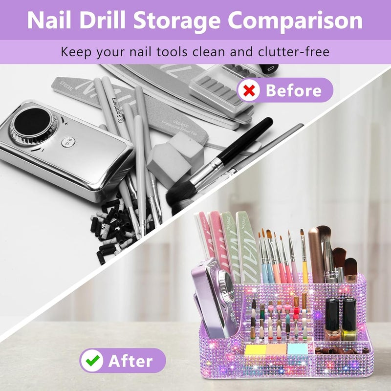 CGBE Nail Drill Holder, 28 Holes Drill Bit Holder for Nails, Professional Nail Tool Organizer, Nail Desk Organizer for Nail Tech, Nail Salon DIY Use - Diamond Purple (Not Including Nail Drill Set) - Image 4